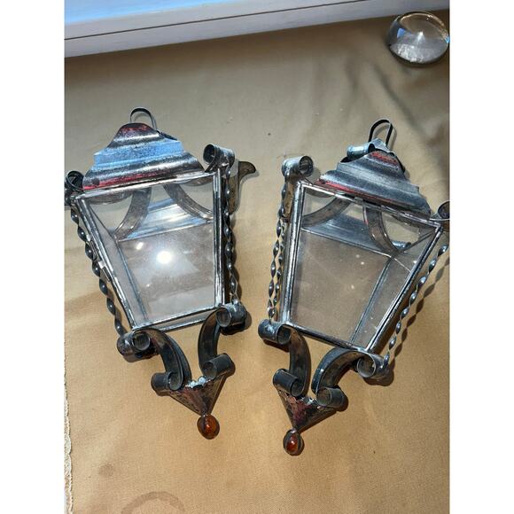 Vintage lanterns metal glass tea lights candles ornate decor - Picture 3 of 13